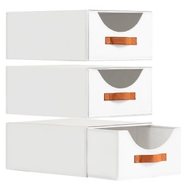 Homsorout Large Stackable Storage Bins - Fabric Pull-out Closet Shelf Organizer, Linen Closet Organizers and Storage, Decorative Storage Boxes for Bedroom, Office, Dorm, 3 Pack, White