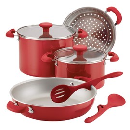 Rachael Ray Get Cooking Stackable Nonstick Pots and Pans, Cookware Set (8 Piece), Red
