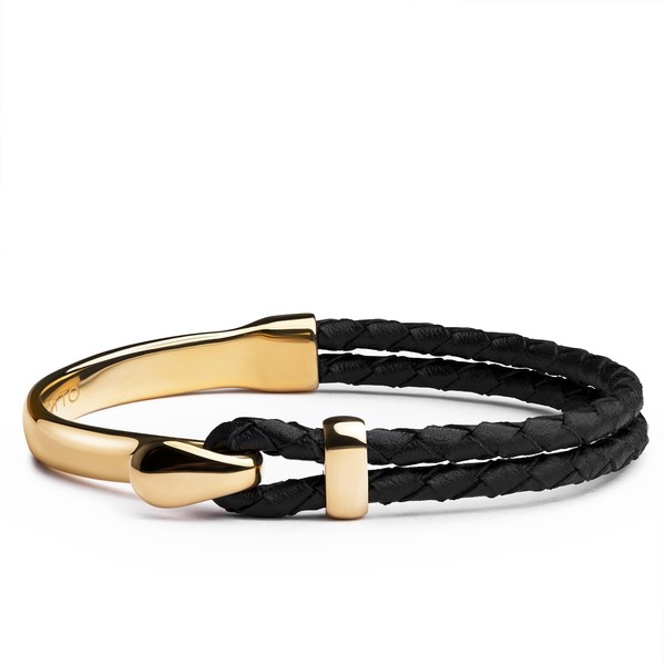 Elegatto Signature Gold Bracelet for Men | Braided Full-Grain Black