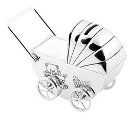 Christening Gifts. Silverplated Teddy Pram Money Box by Widdop Bingham and Co Ltd