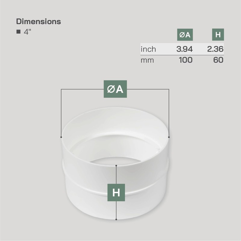 Vent Systems 4" Inch - in-line Air Vent Duct Coupler