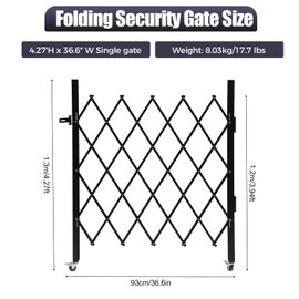 BANLICALI Accordion Gate, 4.27'H x 36.6" W Single Folding Security Gate with Padlock and Wheels, Aluminum Alloy Retractable Gate Outdoor Mesh Gate Scissor Gate for Storefronts Schools Hotels Black