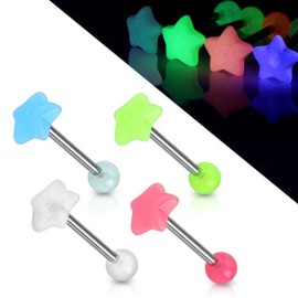 JSW Body Jewelry T#50 - 4pc Glow in the Dark Star Tongue Rings Tounge 14g Wholesale Lot
