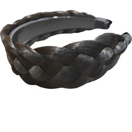 Wide Braided Headband with Teeth Synthetic Hair Headband High Elasticity Braids Fishtail Braided Hair Band Hairpiece for Women (Black brown, One size)