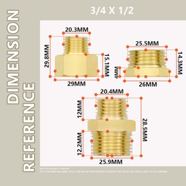 Bwintech 6 pieces 3/4 inch to 1/2 inch internal and external thread BSP thread made of brass, hex nipple, hex reducer and hexagonal socket connector for converting pipe connections