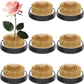 Sliner 8 Pcs 1.57 Inch Floral Frogs Round Brass Flower Holder Japanese Ikebana Vase Floral Frogs Arranger Fixed Tools Pin for Flower Arrangement Home DIY Craft(Gold)