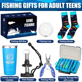 Larchio Larchio Easter Basket Stuffer Essentials for Adult Teen Boys, Easter Fishing Gifts for Men Teen Boys with Fishing Tool and Fishing Tumbler