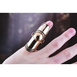Windalf Long Knight Ring Baldur 65 mm Medieval Jewellery Link Ring Large Statement Pivot Ring Bronze, Fabric jewellery bag