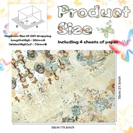 Vintage Floral Butterfly Wrapping Paper Folded Flat Retro Decorative Art Paper for Spring Wedding Baby Shower Birthday 50x70cm