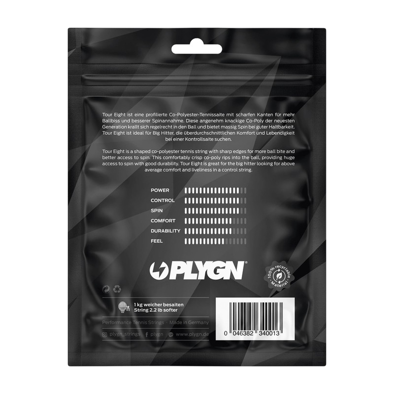 PLYGN Tennis String Tour Eight Spin & Offensive 1.30 mm