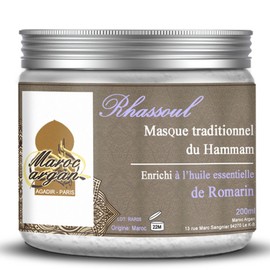 Rhassoul Pulver mit ätherischem Rosmarinöl – reinigender Ton, 100% natürlich und hypoallergen – Maske für Haut und Haar – 250 g