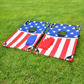 GoSports Stars and Stripes PVC Cornhole Boards Game Set with 8 Bean Bags & Case