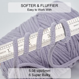 SOVIKER Chunky Chenille Yarn for Knitting/Crochet Baby Blanket Fancy Yarn for Amigurumi #6 Super Bulky Extra Thick Soft Fluffy Big Yarn Hat Scarf Christmas Decor Beginner Friendly,Grey,0.66LB