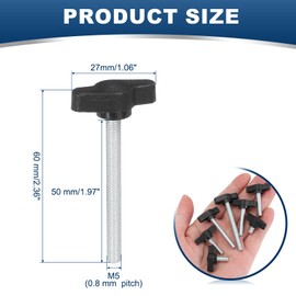 MECCANIXITY Knurled Clamping Knobs Handle Thumb Screws Bolt Knobs M5 x 50 mm Male Thread 27 mm Head for Electronics Automotive Furniture Assembly Wood Working DIY Projects(Black, Pack of 20)