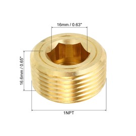 PATIKIL 1" NPT Brass Hex Countersunk Plugs, 3 Pack Counter Sunk Internal Hex Thread Socket Pipe Plugs Male Fittings for Water Oil Gas Pipeline