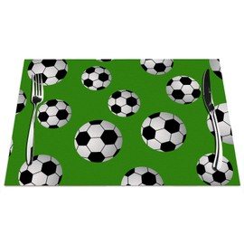 Soccer Placemats Set of 4, Ball Soccer Sport Game Green Placemats Heat Resistant for Dining Table Non-Slip 18x12 Inches