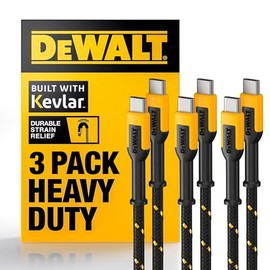 DEWALT Cable USB C de Alta Resistencia, Cable USB C de 60 Vatios para Sitio de Trabajo, Cable de Alta Velocidad Tipo-C a Tipo-C, Cordón de Carga Rápid