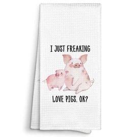 Sviojuce I Just Freaking Love Pigs Kitchen Towels Decorative Gifts for Pig Lovers 16x24, Pig Dish Towel Cloths Dishcloths Tea Towel, Pig Bathroom Kitchen Hand Towel Decor