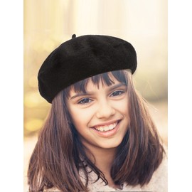 SATINIOR Beret Hat Kids Beret French Beanie Cap Artist Wool Hat Girls Beret Artist Costume for Children Kids Girls() Black