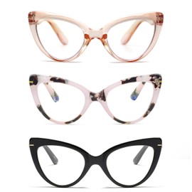 COVESATO Oversized Cat Eye Reading Glasses for Women Fashion Cute Blue Light Blocking Computer Readers(3-Pair,1.00)