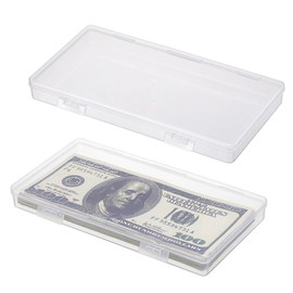 Hipiwe 2 Pack Plastic Cash Box Clear Currency Tray Rectangular Cash Storage Holder with Lid Currency Collection Box for Coin Credit Card Checks Stationery Pen