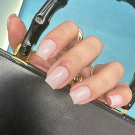 Press on Nails Short Square Pink White Nails Fingernails for Gluing Artificial Nails Fake Nails Glue Nails Nail Tips Removable Pressure Nails Women's Nail Accessories Pack of 24