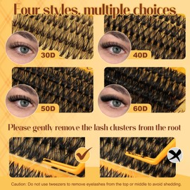 QUEWEL Cluster-Lashes-Kit, 320PCS Lash Extension Kit Mixed Length 10-16mm, Thick Eyelash Clusters with Bond And Seal and Lash Tweezers, Easy DIY at Home(30+40+50+60D KIT)