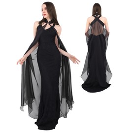 DAZCOS Chiffon Shawls Cape for Women Tulle Cloak Sheer for Evening Glamour Dresses Wedding Collared Halter Capelet (Black)