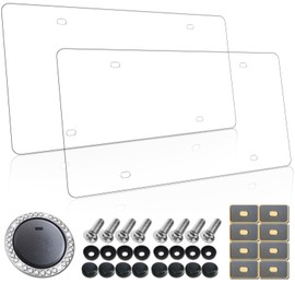 Aootf License Plate Covers- Clear Flat License Plate Protector, Unbreakable Plastic Protective Shield with Screws Caps, 2 Pack for Front Rear Car Tags