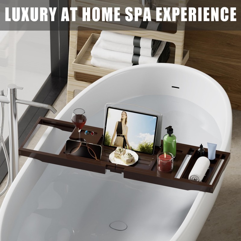 Foldable Bathtub Caddy Tray for Tub,Bamboo Expandable Bath Table Trays,Premium