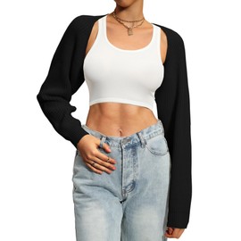 Navneet Women Knit Bolero Shoulder Shrug Sweater Long Sleeve Open Cropped Cardigan Black XL