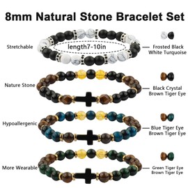 Tiger Eye Cross Jesus Bracelet For Men, 8MM Natural Stone Beads Bracelet Set, Adjustable Bead Beaded Bracelet for Men's Women jewelry Gifts, To My Son Grandson Husband Dad Christmas&Birthday Gifts