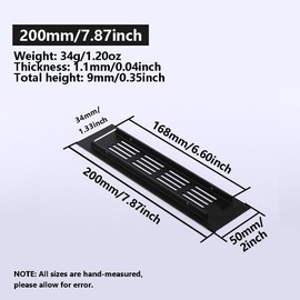 TopHomer Rectangle Air Vent Grille 2 Pieces 200mm x 50mm Air Vent Grille Aluminum Alloy Air Vent Grille for Kitchen Pedestal Cabinet Wardrobe