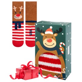 soxo Chenille Christmas Socks Women's Funny Gifts for Women Colourful Christmas Socks 35-40, Reindeer