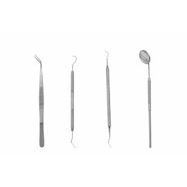 Juego Dental Básico 1x4 Hergom, Instrumental Odontológico de Acero Inoxidable Alemán, Kit de Diagnóstico con Espejo, Explorador, Pinza y Sonda, Equipo