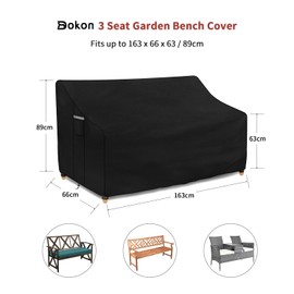 Dokon 3 Seater Garden Bench Covers Waterproof Heavy Duty 420D Oxford Fabric Windproof Anti-UV Outdoor Patio Bench Seat Cover with Air Vent, Garden Seat Covers - 163x66x63/89cm