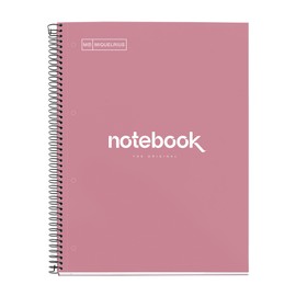 Miquelrius - Notebook A4 notebook, 1 coloured strip, 80 sheets with grid 5 x 5 mm, paper 90 g/m² micro-perforated with 4 holes for 4 rings, cover made of cardboard, colour pink dust