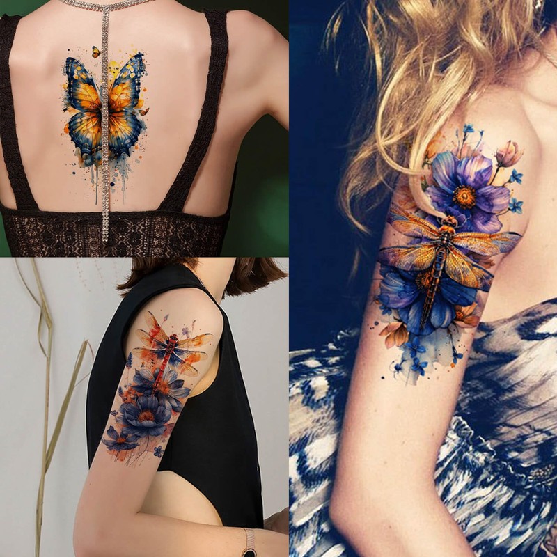 6 Sheets Temporary Dragonfly Tattoo Dragonfly Tattoo Butterfly Tattoo AI