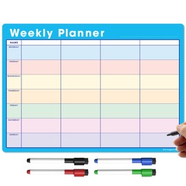 TMS A4 Magnetic Weekly Planner and Organiser – Fully Customisable Whiteboard for Family or Business Tasks and Meal Planning - with 4 Free Magnetic Dry Wipe Pen (Blue - Multi-Coloured, A4)