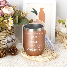cufieovh Inspirational Gifts for Women Men Wine Tumbler with Lid 12oz Cheer Gifts Encouragement Gift for Women Men Motivational Gift for Friends Coworker Sister Brother Insulated Tumblers Rose Gold