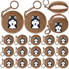 Elecrainbow 15 Pack Husky Mini Coin Purse with Keyrings for Husky Themed Dog Party Lets Pawty Pet Party Birthday Party Supplies,Brown