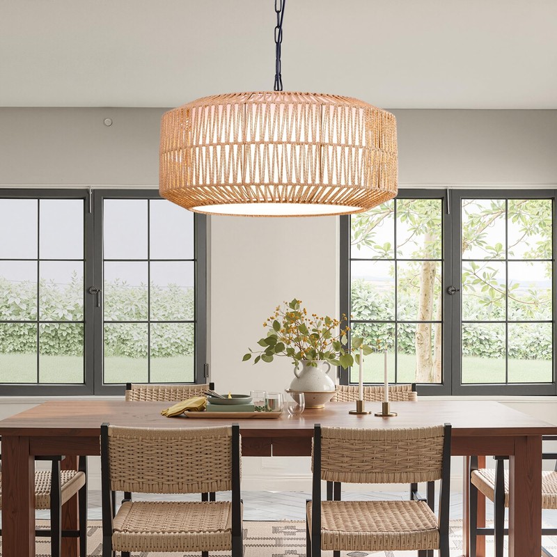 Lovefindahome Large Handwoven Rattan Pendant Light, Boho Wicker Chandelier for