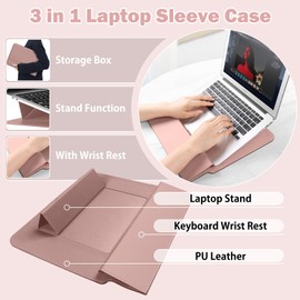 Hinnwer 13-14 Inch Laptop Case with Stand for MacBook Air 13 M3/M2/M1 A3113 A2681 A2337, MacBook Pro 14 M4/M4 Pro/M4 Max A3112 A3401 A3185 A2992 A2918 A27 79 with accessories Rose Gold Bag