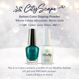 SNS Nail UV Gel and Nail Polish Lacquer Combo, Cityscape - Jazzy Blues - Long-Lasting Nail Color, Gel & Lacquer Duo Lasts 14 Days - UV Lamp Required - 0.5 fl oz