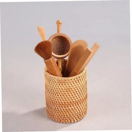 ABOOFAN 2 Pcs Pen Holder Handmade Makeup Brush Holder Desk Kung Fu Tea Bucket Makeup Brush Pen Container Weave Decorate Straw Holder Tea Set Willow Bamboo