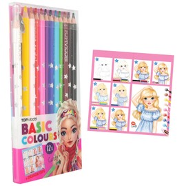 Depesche TOPModel 12216 Basic Colouring Pencils Set 12 Colours in Case with Sharpener and Booklet with Painting School, for Colouring at School and Leisure