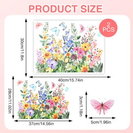OQXEJPHFN 2 Sheets Flower Window Stickers, Reusable Colorful Double-Sided Floral Bouquet Window Clings for Home Office Decoration