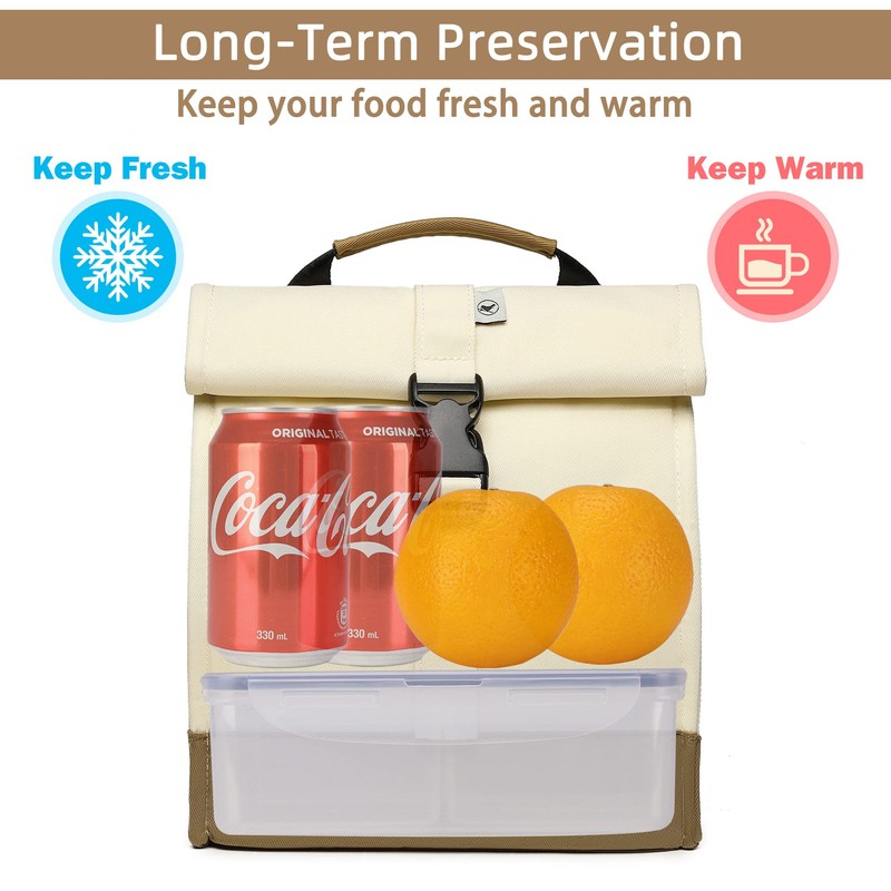 SUNNY BIRD Insulated Lunch Bag Rolltop Lunch Box Medium Lunch