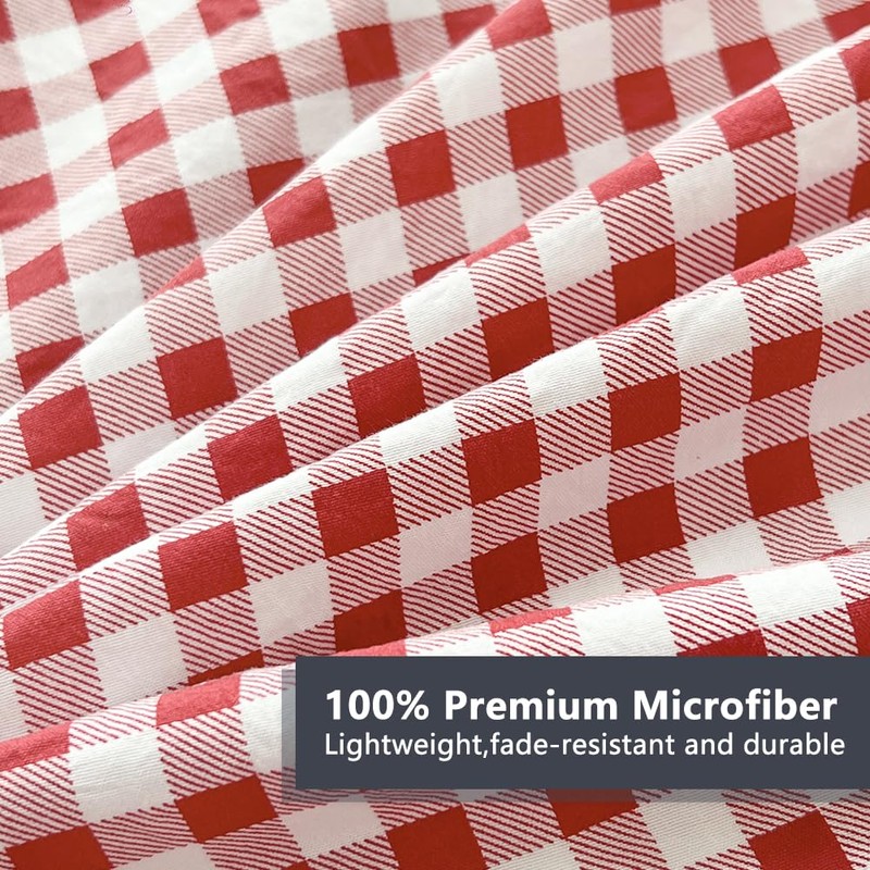 NSNLGSGC Red Gingham Twin Sheet Set, Soft Brushed Microfiber Red