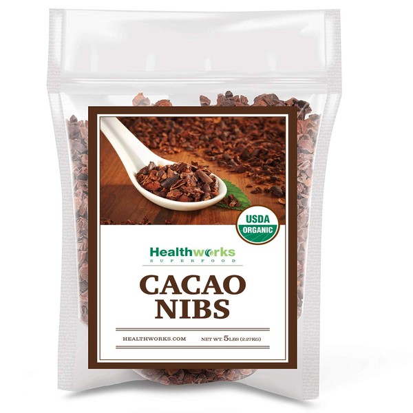 Healthworks Cacao Nibs Raw Organic (80 Ounces / 5 Pound) | Criollo Bean | Unsweetened Chocolate Substitute | Certified Organic | Keto, Vegan & Non-GMO | Antioxidant Superfood